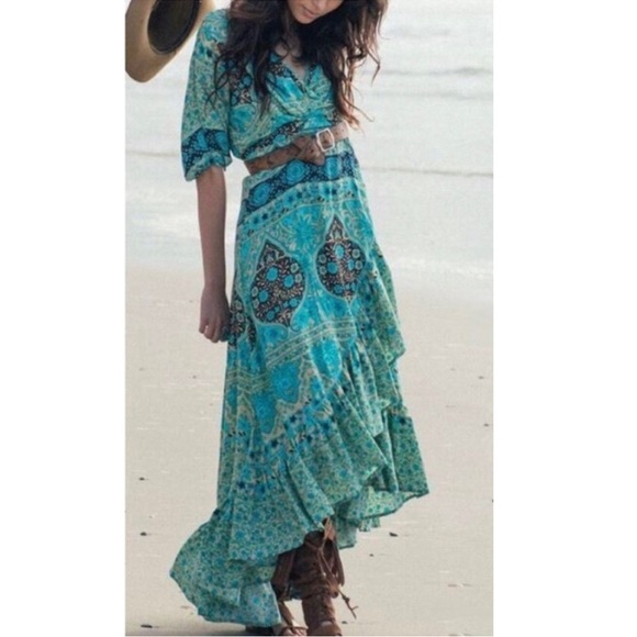 Spell Dresses & Skirts - Spell Aloha Fox teal Vintage Palm Tree Print gown in Mermaid